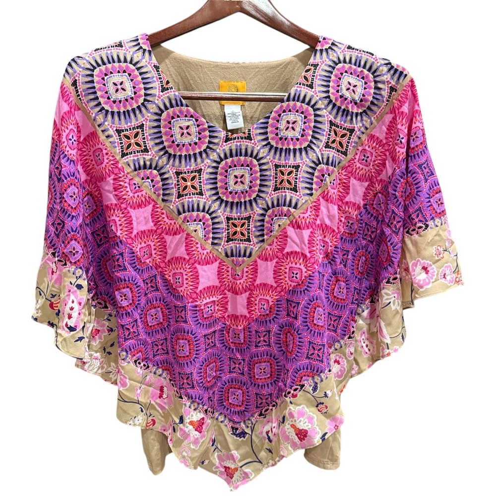Ruby Rd. Pink & Purple Embroidered V-Neck Boho Tunic
